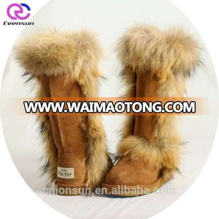 Women Fashion Classic and Comfortable Double-face Winter Sheepskin Boots With Raccoon Fur Around